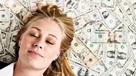 woman sleeping on money 